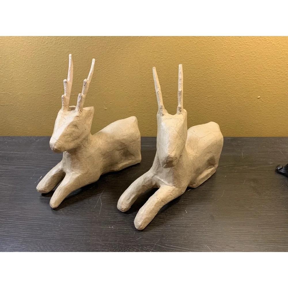 Vintage‎ Paper Mache Deer Reindeer Figures Laying Down Phillipines Craft Decor